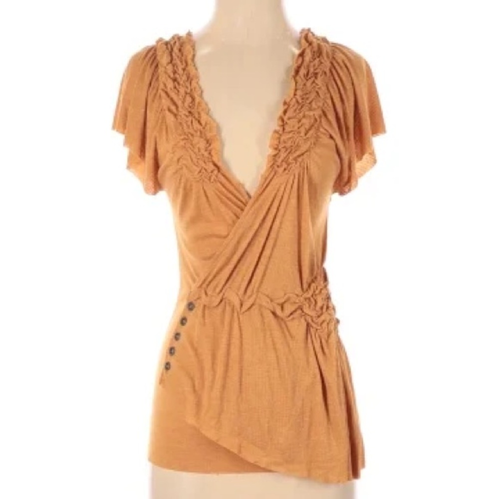 Anthropologie Ruffle Blouse orange Gold Size XS